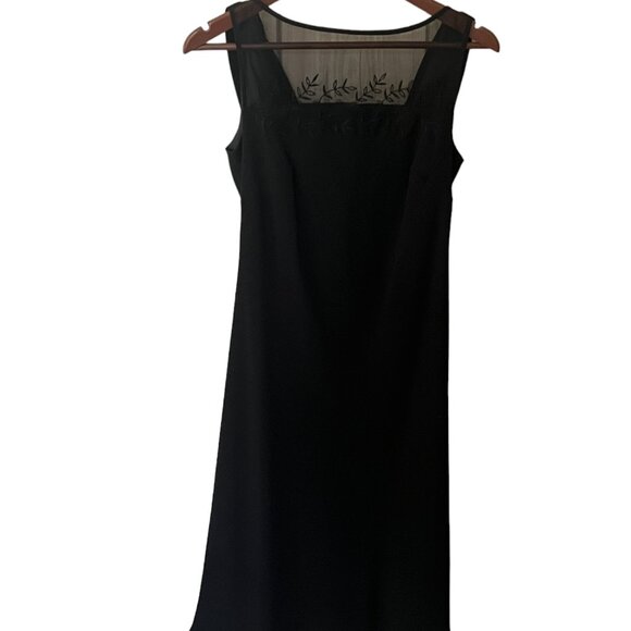 Evan Picone Dresses & Skirts - Vintage Evan Picone Black Evening Dress, Sheer Front Embroidery Beads, Size 4